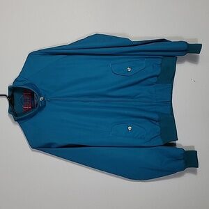 Vintage Lands End Mens Harrington Bomber Jacket Size M Teal Blue Plaid Lined 80s